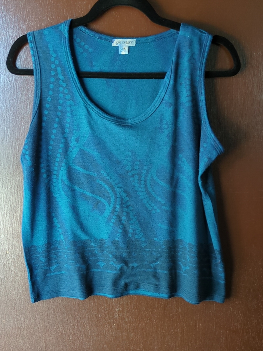 Teal Patterned Scoop Neck Tank Top - Women Size XL